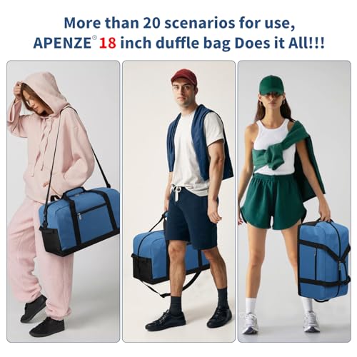 Apenze Small Gym Bag 18 inch Carry On Duffel Bag for Weekender Travel - Blue - color: Blue, size: 18inch