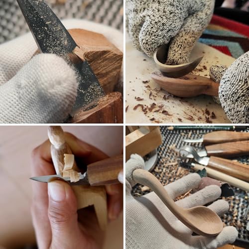 16Pcs Wood Carving Tool Kit with Whittling Knives & Cut-Resistant Gloves | 16Pcs Wood Carving Tool Kit, Whittling Hand Carving Knife Set with Cut-Resistant Gloves for DIY Crafts, Beginners & Adults