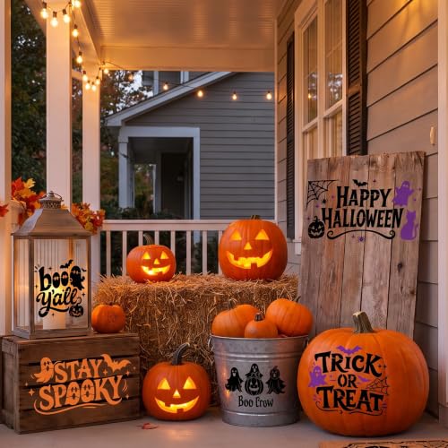 Sitsink Halloween Stencils for Painting Ghost Pumpkin Fall Template Wall | 20 reusable stencils, fall harvest halloween dual theme painting templates, DIY template for rug mat furniture wall canvas - style: fall and halloween