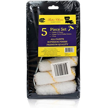 Bates- Paint Tray Set, Paint Roller Kit, 4 inch, Foam Roller, Roller Brush, Paint Tray, Roller Covers, Frame, Naps for House Painting Supplies - style: Microfiber 4", 5 pcs