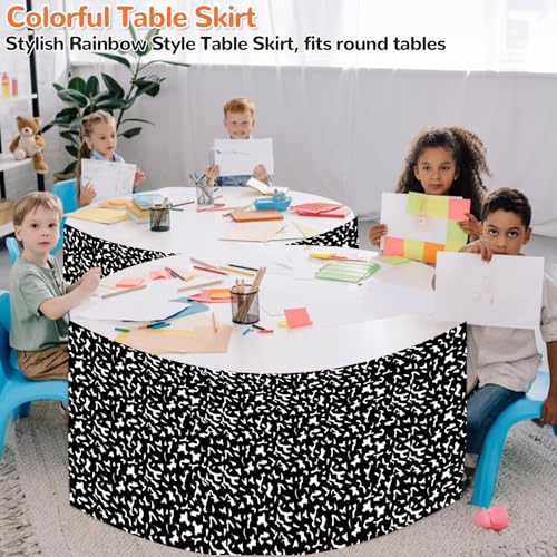 Wiooffen 9Ft Black and White Composition Table Skirt Classroom Teacher Desk Curtain Skirts Tablecloth Rectangle Table Cover Skirt for Back to School Kindergarten Office Bookcase Supplies Painted Dot - style: Composition