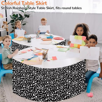 Wiooffen 9Ft Black and White Composition Table Skirt Classroom Teacher Desk Curtain Skirts Tablecloth Rectangle Table Cover Skirt for Back to School Kindergarten Office Bookcase Supplies Painted Dot - style: Composition
