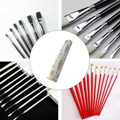 Funny Paint Brush Holder Storage 20 Slots Art Brush Roll Canvas Pouch Artist Paint Brush Holder Roll Up Brush Bag Case Storage Canvas Pouch for Watercolor Gouache