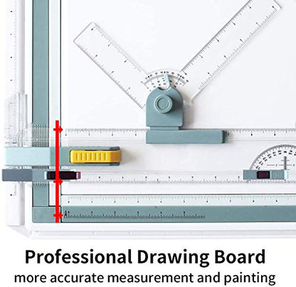 Inch A3 Drawing Board Drafting Table Multifunctional Drawing Board Table with Clear Rule Parallel Motion and Angle Adjustable Measuring System - size: 14"W x 19.7"H