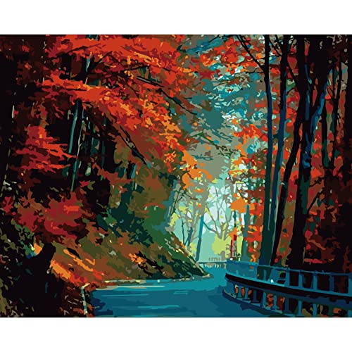 FILASLFT Paint by Numbers Kit for Adults, Forest Path Paint by Numbers for Adults Beginner, Maple Leaf Painting by Number DIY Landscape Painting,Perfect for Home Wall Decoration 16x20 Inch - color: D-001-scenery