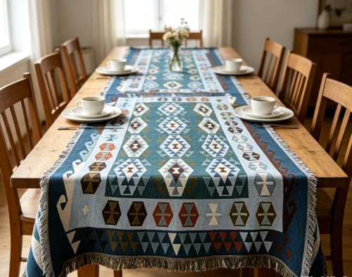 Luxlovery Blue Bohemian Sofa Throw Blankets Ethnic Woven Boho Geometric Blue and Khaki Throw Blanket for Couch Aztec Bed Throws Oversized Chair Sofa Cover with Tassels(63"x86") - color: Blue Turkey, size: 63"x86",160x220cm