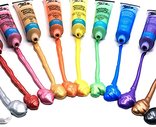 Mont Marte Premium Metallic Acrylic Paint Set, 12 x 1.02oz (36ml) Tubes, 12 Colors, Suitable for Most Surfaces Including Canvas, Card, Paper and Wood - size: 14.4 Fl Oz (Pack of 1)