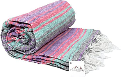 Open Road Goods Multi Color Mexican Falsa Blanket - Handwoven in Mexico - Great for The Beach, Picnics, Yoga, or a Throw! (Grey Pastel) - color: Grey Pastel