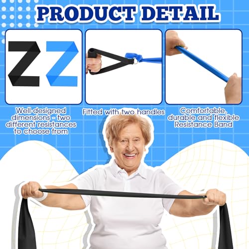 2 Pcs Resistance Band with Handles for Seniors | Chair Exercise Equipment, Physical Therapy Band, Gifts for Elderly, Women, Rehab, Physical, Grandma, Grandpa - color: Blue,Black