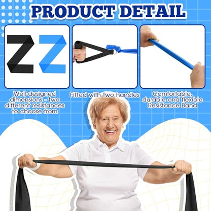 2 Pcs Resistance Band with Handles for Seniors | Chair Exercise Equipment, Physical Therapy Band, Gifts for Elderly, Women, Rehab, Physical, Grandma, Grandpa - color: Blue,Black