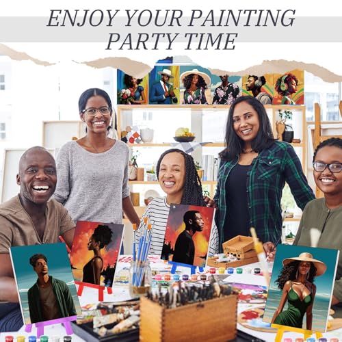Blosssound 10 Set Pre Printed Canvas Pre Drawn Canvas Painting with Easel Kits 5" x 7" Outline Painting Panels for Beginners, DIY Craft Project, Party Favor, Home Decors(Black Couple) - style: Modern, Contemporary