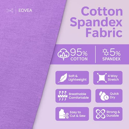EOVEA - Cotton Spandex Fabric by The Yard - 4 Way Stretch Jersey Knit - Spandex & Cotton T-Shirt Fabric - Lightweight, Breathable - 60" Wide Roll| 10 oz(Lilac, 1 Yard) - color: Lilac, size: 1 Yard