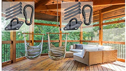 Heavy Duty Hammock Kits & Ceiling Hook Diamond Pad Eye Plates, 304 Stainless Steel & Black Zinc Galvanized Steel Corrosion Resistant, 2, 4 & 8 Packs - color: Black Diamond Plate Hammock Kit
