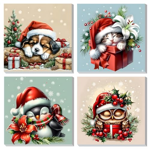 DOMROM 4 Pack Paint by Numbers Kit for Adults, Animal DIY Acrylic Oil Painting on Canvas, Easy Christmas Paint by Number Kits for Home Wall Decor, Craft Gift for Adults 8x8 Inch - color: YH4ZH658