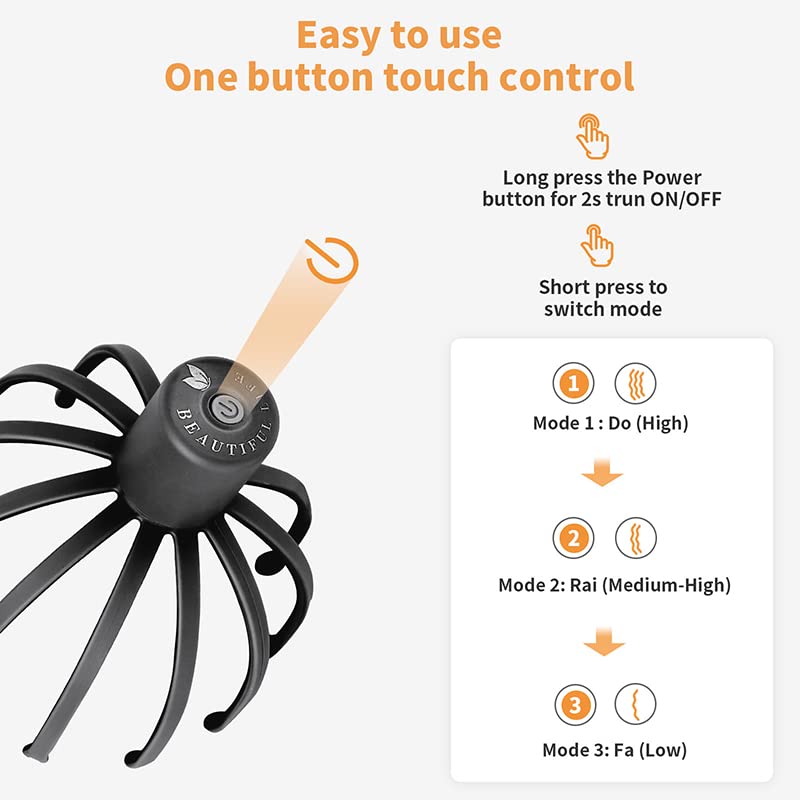 Electric Scalp Massager with 3 Modes, 360 Degree Head Massager, Cordless Portable Head Scratcher for Stress Relax