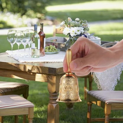 Super Loud Brass Hand Call Bell for Dinner & Seniors Bedside-Gold - color: Gold
