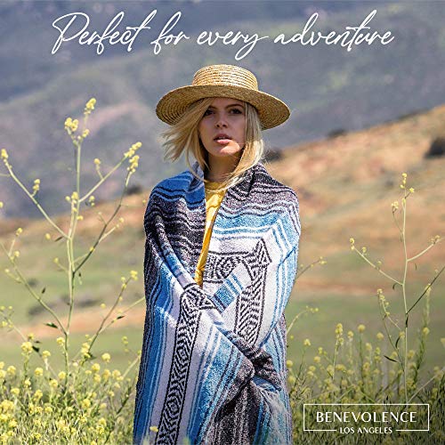 Benevolence LA Authentic Mexican Blanket – Handwoven Falsa Serape Throw – Beach, Camping, Picnic & Yoga Blanket – Lightweight Cotton Throw for Outdoor & Home – Sky Blue, 50x70 in - color: Sky Blue