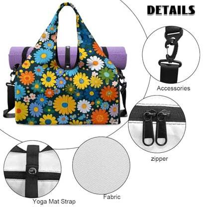 Yoga Mat Bag for Men Women Canvas Yoga Mat Carrier Take In Out Mat Easily for Beach Swim Bags Pool Sports Gym - color: Cute Daisy