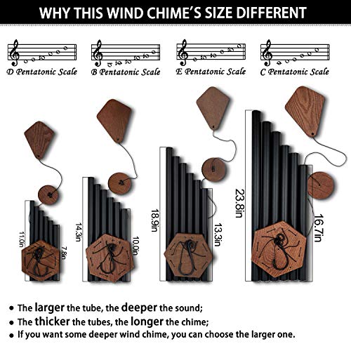 Wind Chimes Outdoor Large Deep Tone, 44 Inches Sympathy Wind Chimes Tuned Soothing Melody, Memorial Wind-Chime with 6 Heavy Tubes for Outside Decoration, Garden/Yard. Black Wind Chime - size: 44"BK