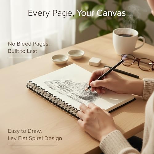 Artist’s Sketchbook Hardcover – 200GSM Very Thick Paper – Large, Spiral Sketch Book for Drawing and Mixed Media – Sketch Pad, Art Book - 8.25 x 11.4, 40 Sheets / 80 Pages - size: 8.25 x 11.4 inches