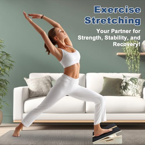 Adjustable Foot Incline Wooden Slant Board for Calf Stretching,440lb Capacity, Balance Velour Stretcher Ankle Stretch Knee Leg Boards Squats Wedge Exercise Fitness Equipment(Side Handle Slant Board)