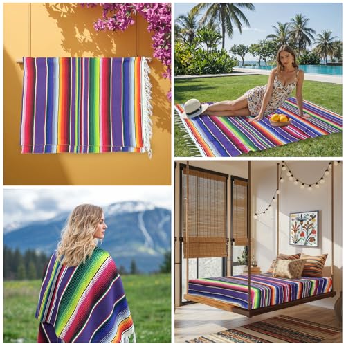 OurWarm 59 x 84 Inch Square Mexican Tablecloth Serape Blanket, Topic Purple - color: Purple