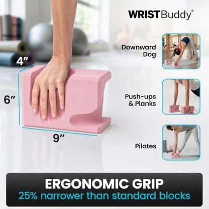 WRISTBuddy® Yoga Blocks 2 Pack, High Density Non-Slip, Hand-Shaped Design | 60% less wrist pressure —patented hand-shaped design eases wrist discomfort for yoga, Pilates, push-ups, planks & handstands. - color: Blush Pink