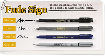 Zebra Fude Sign Brush Pen, Extra Fine, Fine, Medium, Gray Ink, 4-pack | Sticky Notes Value Set