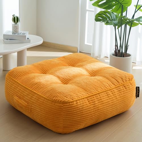 HIGOGOGO 8" Extra Thick Floor Pillow Cushion for Adults, Meditation Cushion Pillow, Large Square Floor Sitting, Tufted Corduroy Cover, for Tatami Living Room or Yoga, Orange - color: Square Orange, size: 8" Thick(Pack of 1)