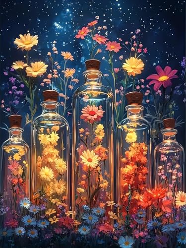 Flowers in Bottle Diamond Art Kits for Adults, 5D Diamond Painting Kits | DIY Gem Painting, Crafts for Adults, Diamond Art Paintings Kit, Full Drill Diamond Dot for Home Wall Decor 12 X 16 Inch - color: CM056
