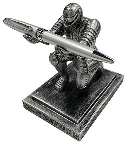 Executive Kneeling Knight Pen Holder with Pen - Unique Office Gifts | Heavy-Duty Resin, Antique Iron Finish, Weighted Non-Slip Base, Cool Desktop Decor - color: Iron