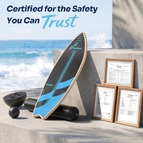 Sportneer Surf Balance Board, 8-in-1 Wooden Wobble Board - color: Sky Blue