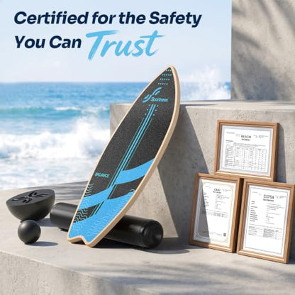 Sportneer Surf Balance Board, 8-in-1 Wooden Wobble Board - color: Sky Blue