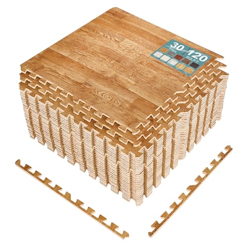 Sorbus Interlocking Wood Grain Foam Floor Tiles (30 Pack, Pine) - color: Wood Grain - Pine, size: 30 Pack