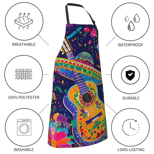 Artist Painting Apron with 2 Pockets Painters Art Aprons Gifts for Women Men - color: Mexican Guitar Art