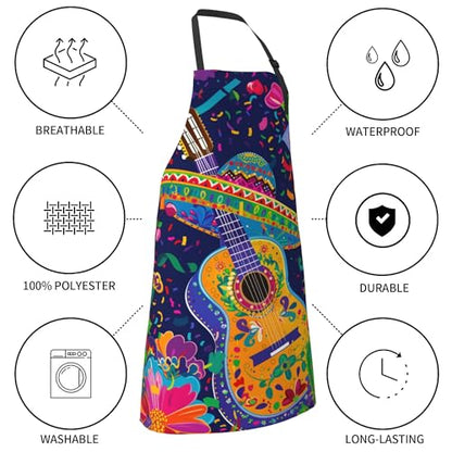 Artist Painting Apron with 2 Pockets Painters Art Aprons Gifts for Women Men - color: Mexican Guitar Art