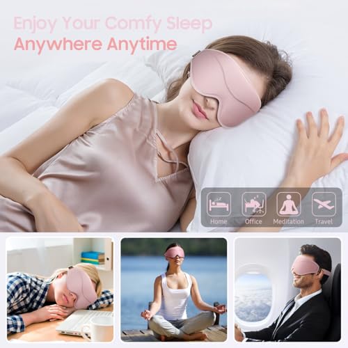 BeHoomi Sleep Mask, Premium Eye Mask for Sleeping, Total Blackout, Super Soft Comfort, Adjustable Fit, Upgraded 3D Ergonomic Designed Sleeping Mask for Home, Office, Travel, Meditation, Yoga, Pink - color: Pink
