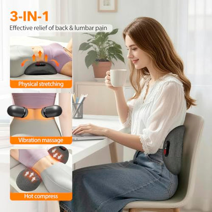 Upgraded Smooth Spine Triple Fusion Back Massager with Heat - Sciatica Pain Relief & Spine Decompression Device, Deep Tissue Massager for Lower Back Pain, Office Chair and Home Use - color: Back