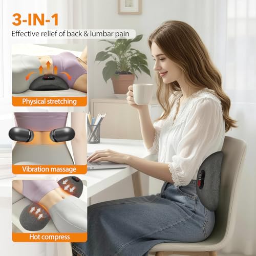 Upgraded Smooth Spine Triple Fusion Back Massager with Heat - Sciatica Pain Relief & Spine Decompression Device, Deep Tissue Massager for Lower Back Pain, Office Chair and Home Use - color: Back