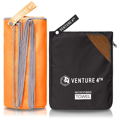 VENTURE 4TH Quick Dry Travel Towel, Ultra Soft Microfiber - 3 Sizes | Odor-resistant, absorbs 7x more than cotton. Fast-drying, skin-friendly microfiber. Includes tear-resistant carry bag. - color: Orange Gray, size: 72.00" x 31.50"
