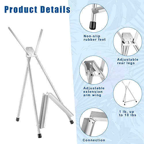 Xinnun 12 Pcs Aluminum 15'' to 21'' High Tabletop Easel Display Adjustable Portable Tripod Desktop with Extension Arm Wings and Rubber Feet for Canvas, Paintings Suitable for School Studio (Silver)