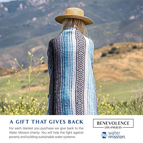 Benevolence LA Authentic Mexican Blanket – Handwoven Falsa Serape Throw – Beach, Camping, Picnic & Yoga Blanket – Lightweight Cotton Throw for Outdoor & Home – Sky Blue, 50x70 in - color: Sky Blue