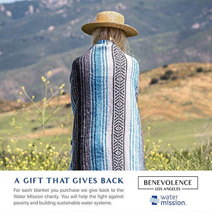 Benevolence LA Authentic Mexican Blanket – Handwoven Falsa Serape Throw – Beach, Camping, Picnic & Yoga Blanket – Lightweight Cotton Throw for Outdoor & Home – Sky Blue, 50x70 in - color: Sky Blue