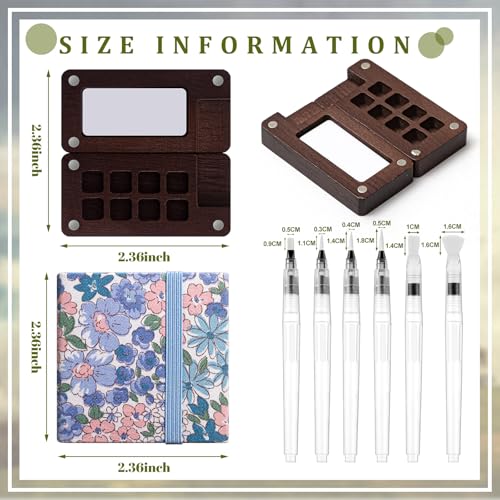 Qilery Mini Portable Watercolor Palette Set Wooden Grid Paint Box Watercolor Paper Sketch Book Brush Pens with Binder Clip for Painters Artist Not Include Paint(Summer Flowers) - style: Summer Flowers