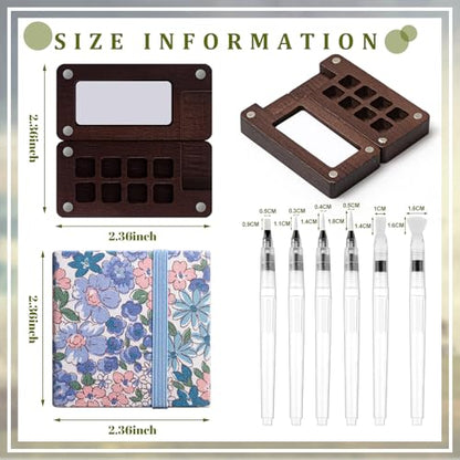 Qilery Mini Portable Watercolor Palette Set Wooden Grid Paint Box Watercolor Paper Sketch Book Brush Pens with Binder Clip for Painters Artist Not Include Paint(Summer Flowers) - style: Summer Flowers