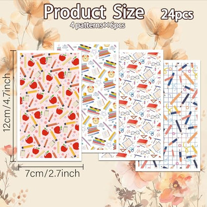 OLYCRAFT 24Pcs School Clay Transfer Paper 4 Styles Transfer Paper for Polymer Notebook Pencil Polymer Clay Transfer Sheets Ruler Alarm Small Transfer Paper for Clay Earrings Jewelry Making - style: School