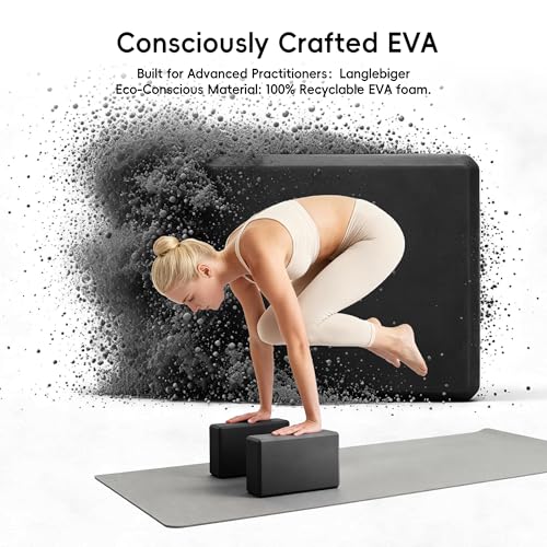 High Density EVA Yoga Blocks 2 Pack, 280g Pro-Level Exercise Brick (46-50 Shore C Firmness), Odor-Free & Non-Slip Foam Props for Yoga, Pilates & Stretching - color: black
