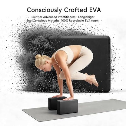 High Density EVA Yoga Blocks 2 Pack, 280g Pro-Level Exercise Brick (46-50 Shore C Firmness), Odor-Free & Non-Slip Foam Props for Yoga, Pilates & Stretching - color: black
