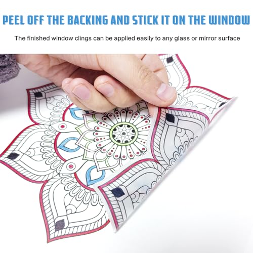Diamond Art Stained Glass Window Clings, 12 Pcs DIY Mandala Window Stickers | PVC material, 7 inches, diamond DIY pen and markers, craft hobby for women, creative art kit, home decor, adhesive backing