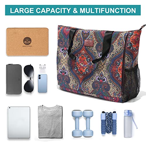 Heathyoga Multi-Functional Yoga Mat Carrier Gym Tote Bag - Large Mat Pocket, Women's Workout Bag - color: Zipper-Totem